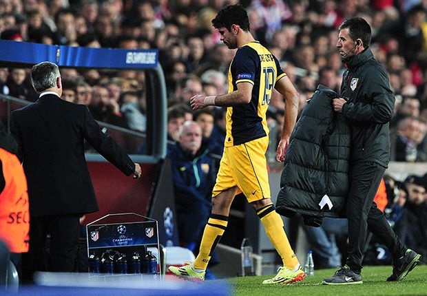 Diego Costa chưa chắc thi đấu được ở trận lượt về tại Vicente Calderon sau đây 1 tuần. Ảnh: Getty Images.