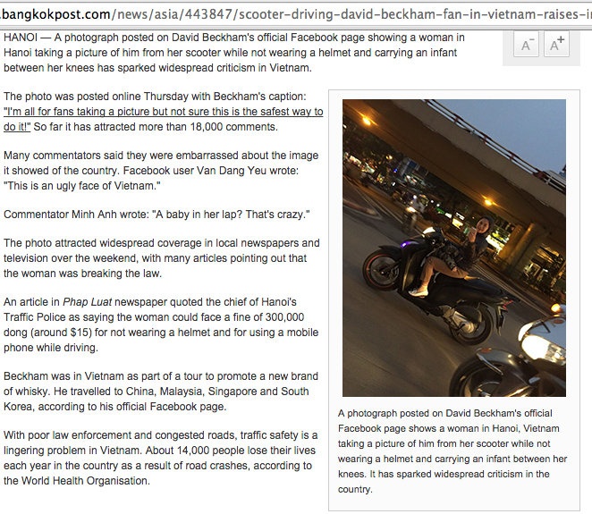 Co gai Viet chay xe theo Beckham gay bao tren bao nuoc ngoai hinh anh