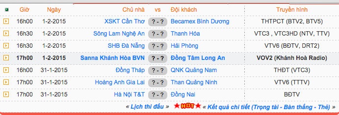 Lịch thi đấu và tường thuật các trận đấu tại vòng 6 V.League 2015.