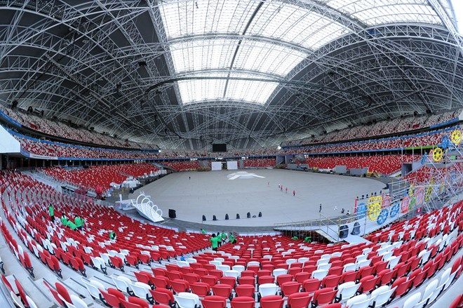 Sân vận động trung tâm nằm trong khu Sports Hub sẽ là nơi diễn ra lễ khai mạc, bế mạc SEA Games cũng như các trận đấu bán kết, chung kết của môn bóng đá nam. Ảnh: Anh Tuấn.