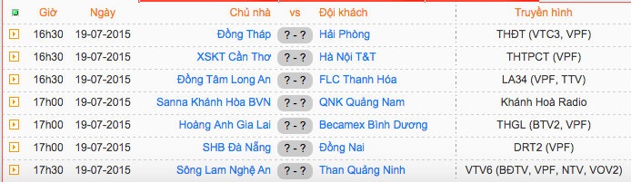 Lịch thi đấu vòng 17 V.League diễn ra chiều 19/7.