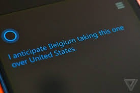 Cortana từng dự đoán Bỉ sẽ vượt qua Mỹ tại vòng loại trực tiếp đầu tiên. Ảnh: The Verge.