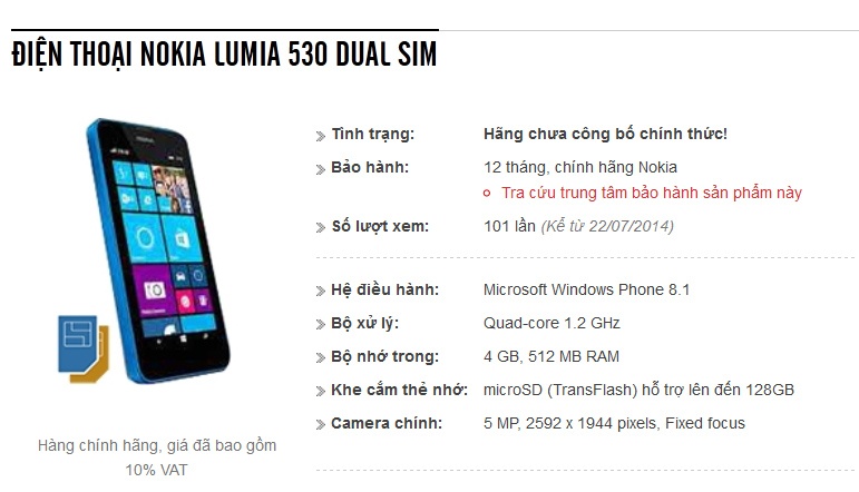 Lumia 530 hai SIM, chip 4 nhan, ban o VN thang 8 hinh anh