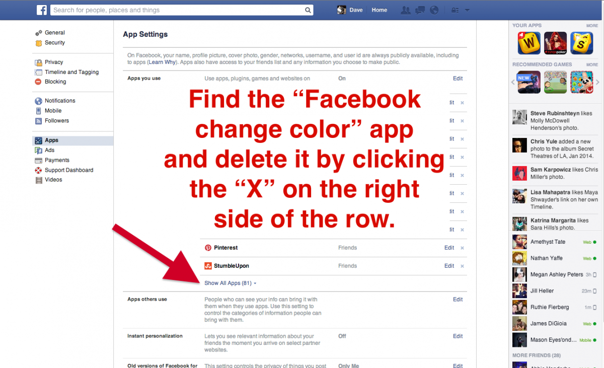 Các công đoạn gỡ bỏ ứng dụng trên Facebook.