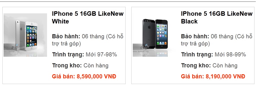 Giá bán iPhone 5 đã qua sử dụng tại một cửa hàng ở Hà Nội.