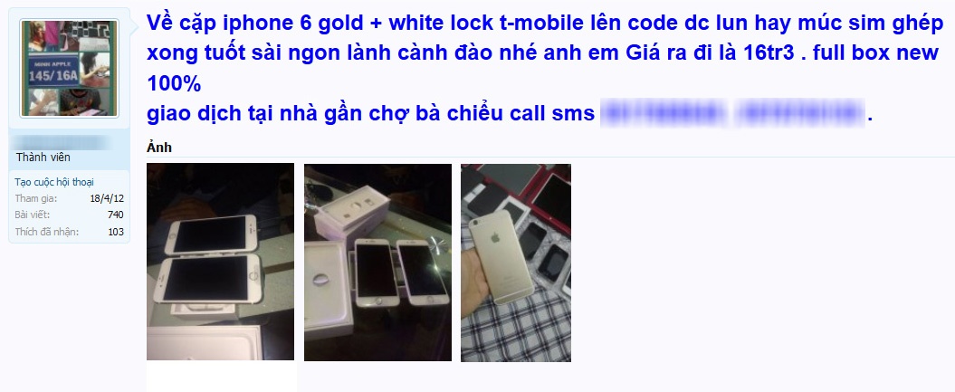 Rao bán iPhone khóa mạng trên một diễn dàn rao vặt tại Việt Nam.