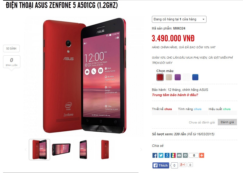 Zenfone 5 bản chip 1,2 GHz vừa bất ngờ bán ra tại Việt Nam.