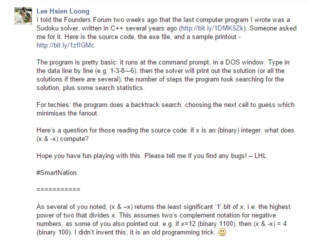 Thủ thuật được Thủ tướng Lý Hiển Long chia sẻ trên trang Facebook cá nhân