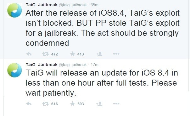 Thông báo của nhóm TaiG về việc jailbreak iOS 8.4.