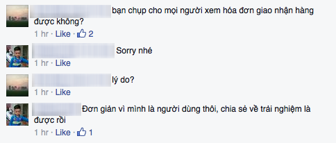 Thành viên S. từ chối đăng ảnh hoá đơn giao nhận Bphone. Ảnh: Facebook.