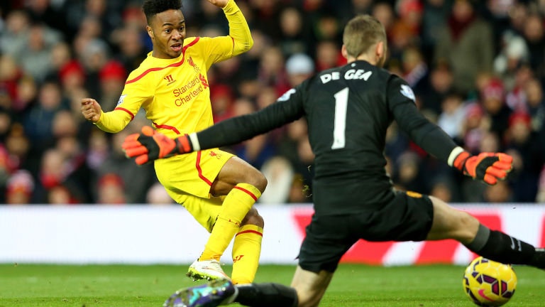 Sterling là một trong những cầu thủ dứt điểm tệ nhất khi đối mặt De Gea. Ảnh: Skysports.