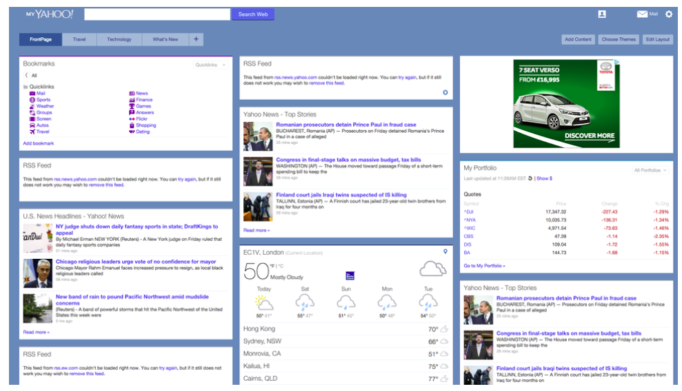 Giao diện quen thuộc một thời của Yahoo. Ảnh: Cnet.
