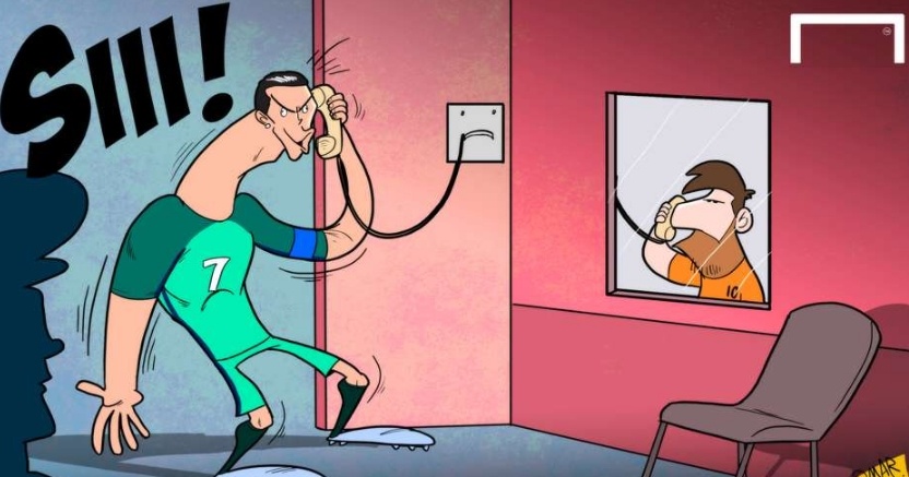 Biem hoa Ronaldo goi dien tham Messi trong tu hinh anh