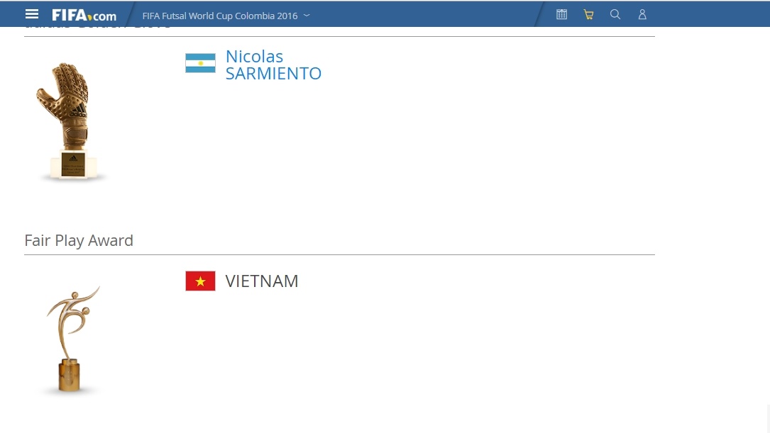 Tuyển futsal Việt Nam nhận giải Fair Play tại futsal World Cup 2016 ảnh 1 Tuyen futsal Viet Nam nhan giai Fair Play tai futsal World Cup 2016 anh 1