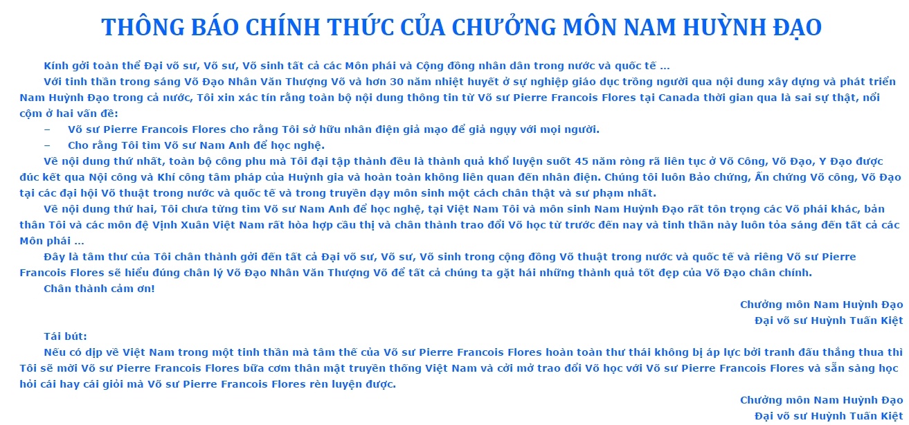 Chuong mon Nam Huynh Dao phan hoi loi thach dau mon do Vinh Xuan anh 1