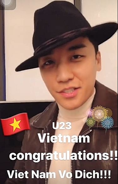 Seungri (Big Bang) noi tieng Viet chuc mung U23 Viet Nam hinh anh