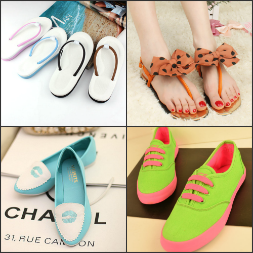 Thời tiết nóng nực nên dép xỏ ngón, giày sandal và búp bê đế bệt lên ngôi. Chỉ một vài cú click chuột, bạn đã có thể tìm ra một shop với mức giá hợp lý.