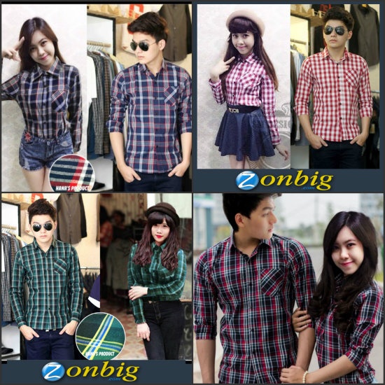 Tạm biệt những mẫu áo thun quen thuộc, chiếc áo cặp họa tiết caro, giá 195.000 đồng, sẽ giúp các cặp đôi thêm ấn tượng khi cùng nhau xuống phố.