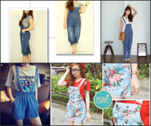 Quần yếm có kiểu dáng đa dạng từ quần dài, quần shorts cho tới in họa tiết hoặc in hoa nổi bật. Giá bán: khoảng 150.000 – 300.000 đồng.