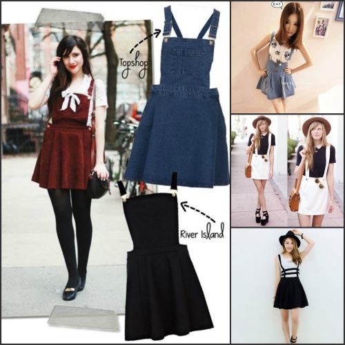 Tương tự như quần yếm, váy yếm cũng dễ dàng kết hợp cùng áo phông in hình hoặc sơ mi.