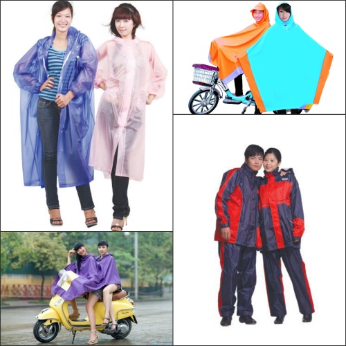 Áo mưa chui đầu, áo mưa bộ, áo mưa 2 người, áo mưa dáng dài kiểu jacket,… có rất nhiều mẫu áo mưa mà bạn có thể tìm mua theo ý thích với mức giá chỉ khoảng 30.000 – 100.000 đồng