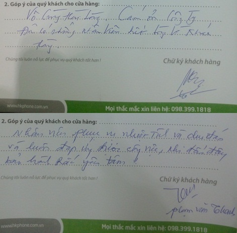 Những phản hồi về nhân viên HKPhone của người dùng.