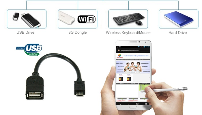 Công nghệ kết OTG của Note 3 với tất cả các thiết bị ngoại vi phổ biến.