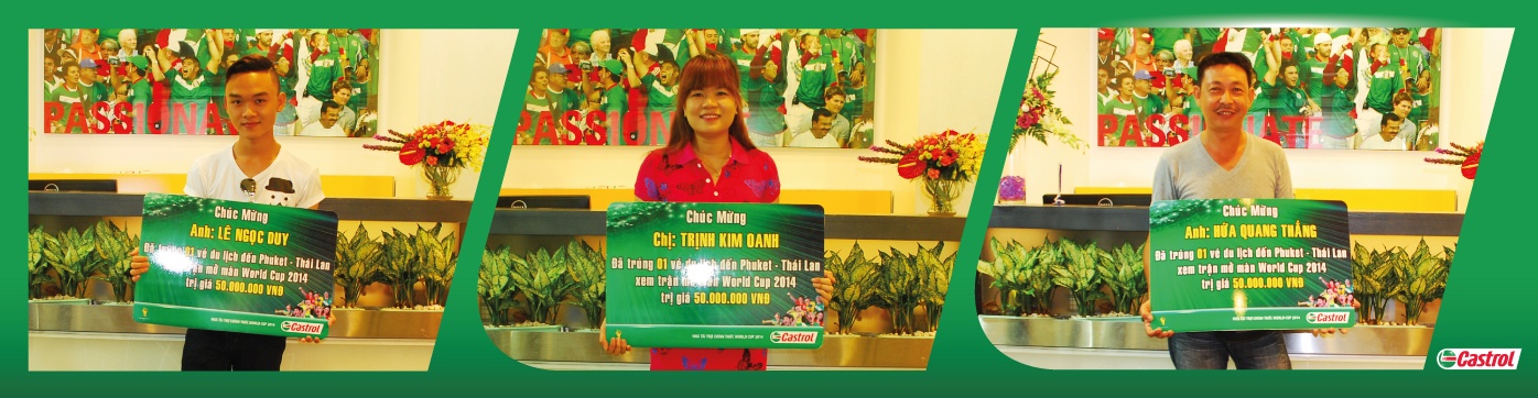 3 trong 6 người chiến thắng chặng 2 cuộc thi Cuồng nhiệt cùng Castrol, đoạt vé tới Brasil – do Castrol tổ chức.