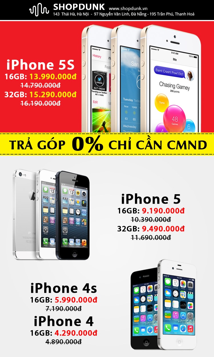 Giá bán các sản phẩm iPhone.