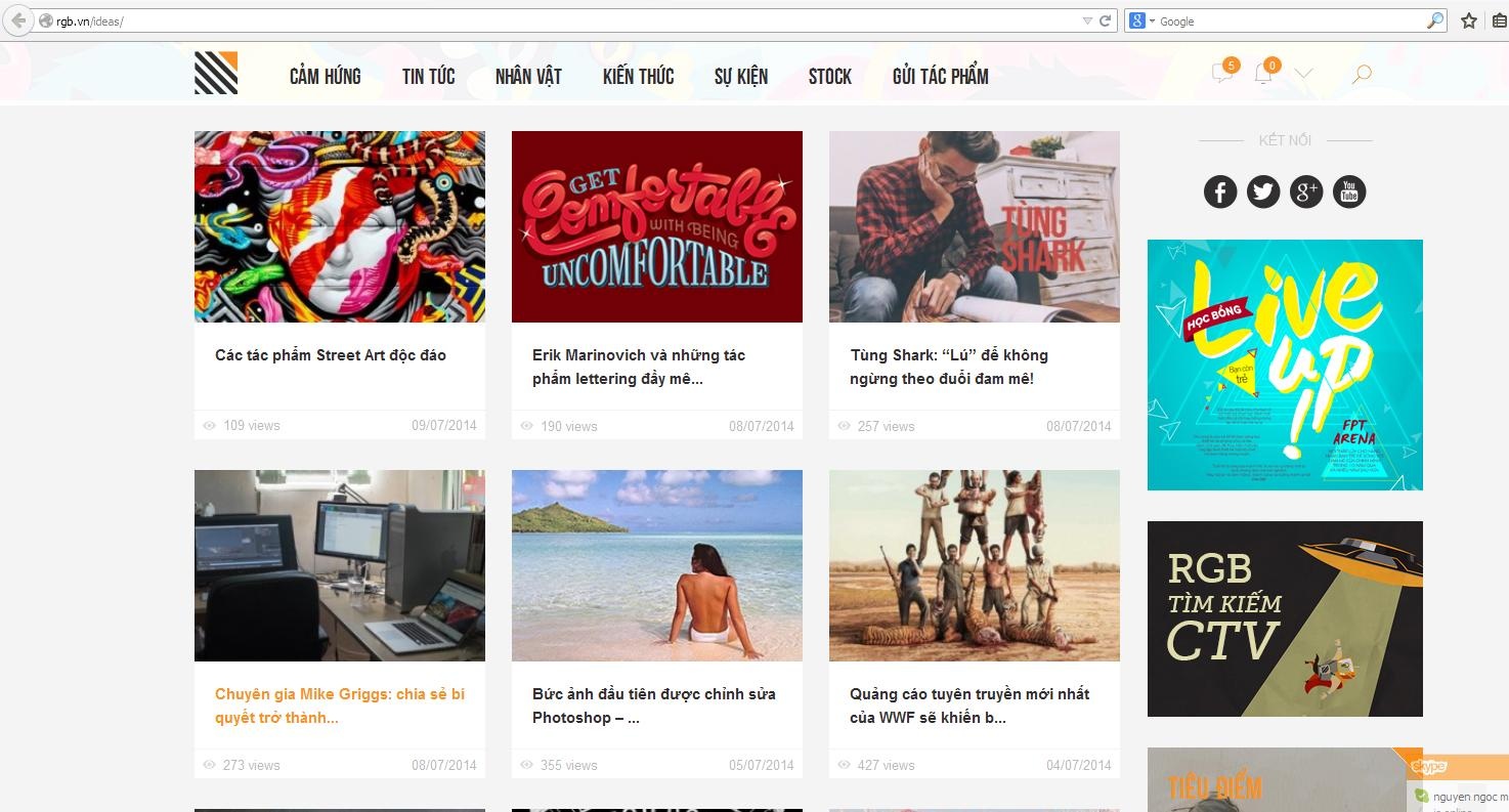 Giao diện website RGB - trang được cộng đồng thiết kế yêu thích.