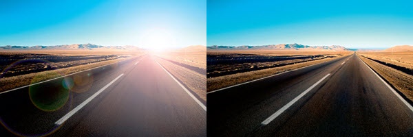 Hình ảnh khi đeo kính thường và kính polarized.