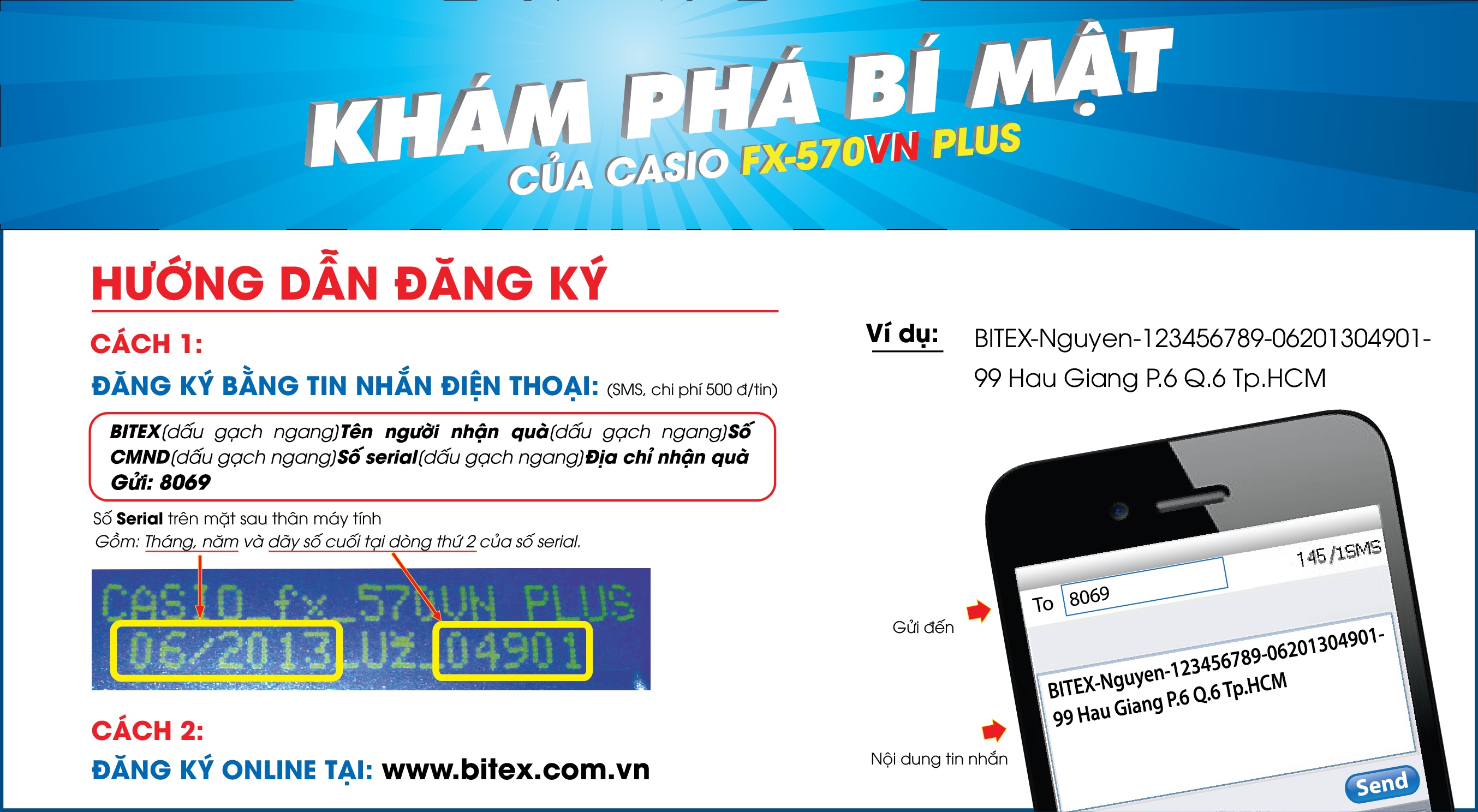 Hướng đẫn đăng ký tham gia chương trình “Khám phá bí mật của Casio fx-570VN PLUS”.