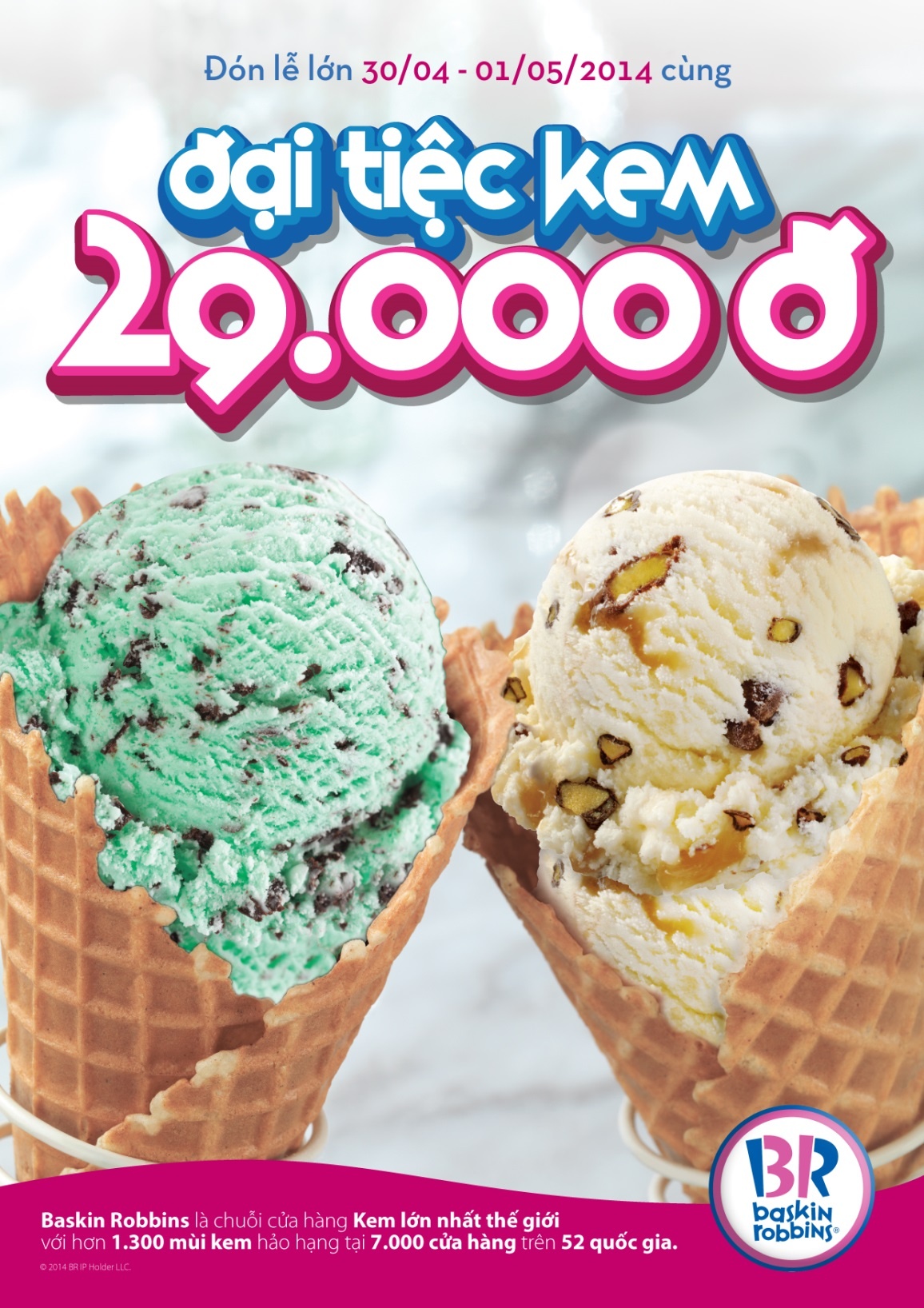 Nghe đến đây thôi là đã thích “tê” người rồi đúng không các bạn. Bạn có thể ăn thoải mái các mùi kem mà bạn yêu thích chỉ với giá 29.000 đồng. Bật mí thêm cho các bạn là chương trình áp dụng cho những mùi kem mà đảm bảo ai cũng thích: