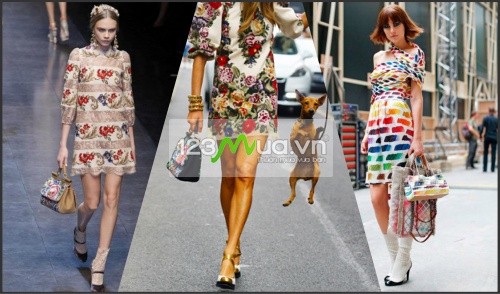 Ket hop hai hoa giua vay dam hoa tiet va tui xach hinh anh