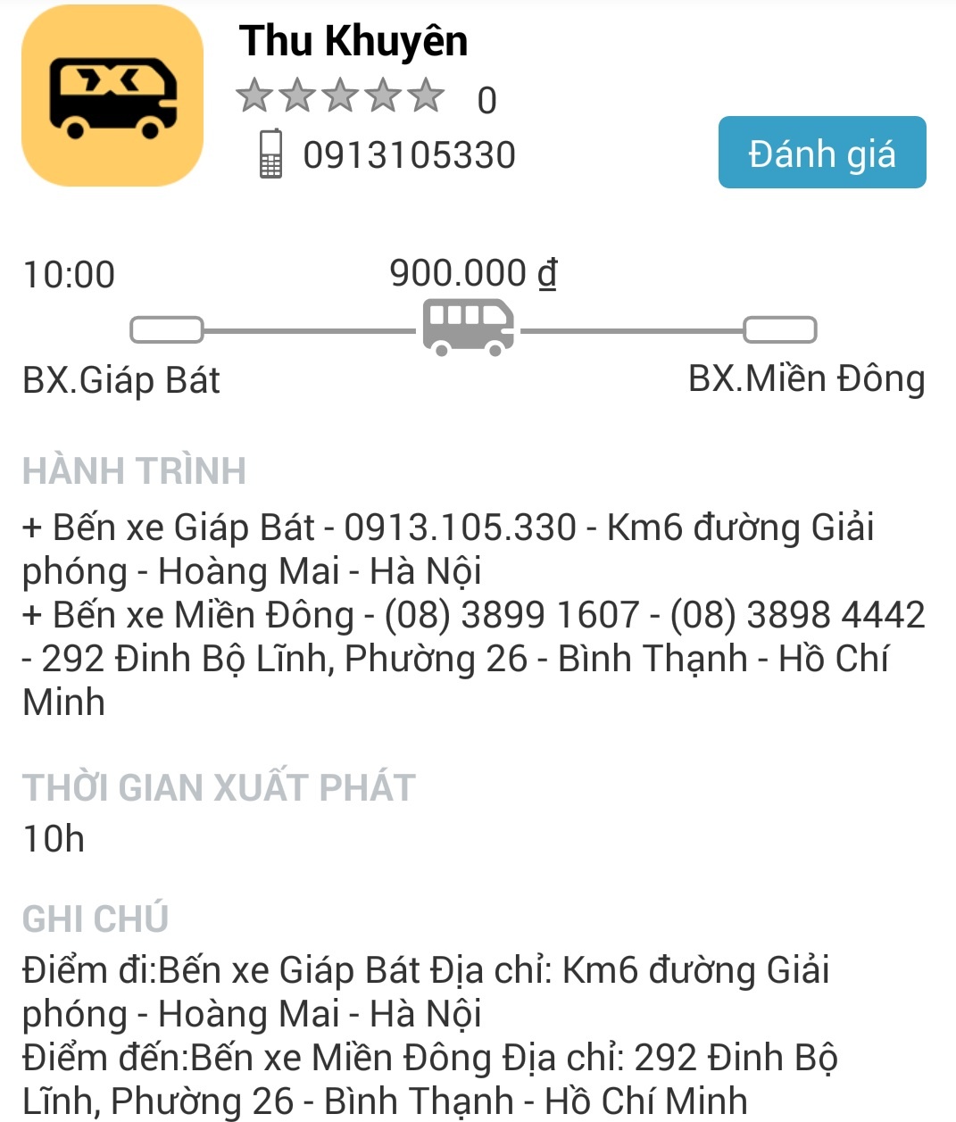 Thông tin cụ thể về từng chuyến xe được cập nhật.