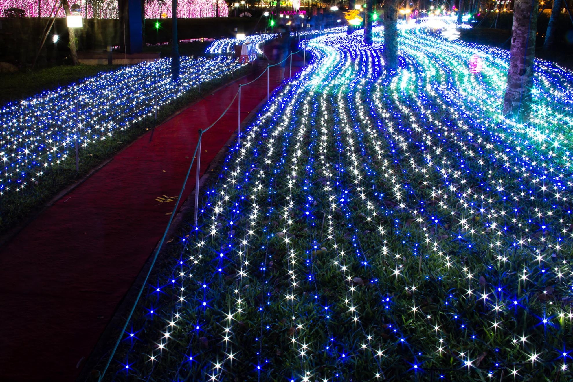 “Con đường của biển” được tạo thành từ hàng nghìn bóng đèn màu xanh và trắng, tạo cho mọi người cảm giác như đang lướt qua những gợn sóng của biển.