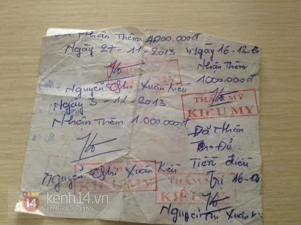 Hóa đơn thanh toán của T. với thẩm mỹ viện K.M.