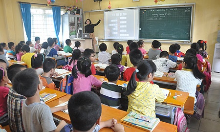 Trong một tiết học tiếng Anh của cô trò Trường TH Thành Công B, Hà Nội. (Ảnh: V.Chung).