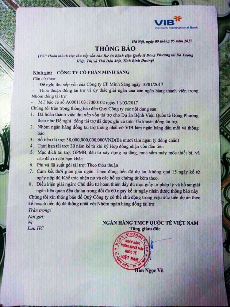 VIB len tieng ve van ban la 'tai tro 38.000 ty sieu du an benh vien' hinh anh