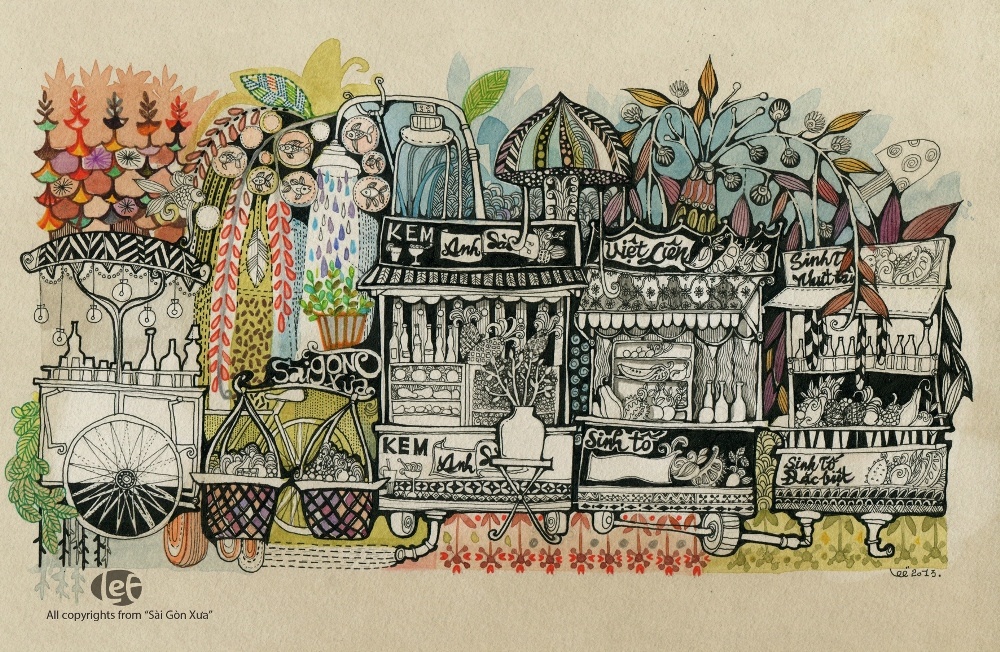 Quầy rong bán giải khát là một chi tiết không thể thiếu trên đường phố của Sài Gòn những thập kỷ trước. Quá trình thực hiện dự án này cũng khiến tác giả gặp vô vàn khó khăn. Ngay từ việc tìm tư liệu sao cho chính xác với lịch sử, sắp xếp thời gian để nghiên cứu, trong khi vẫn phải đảm bảo công việc hàng ngày là một Kiến trúc sư.