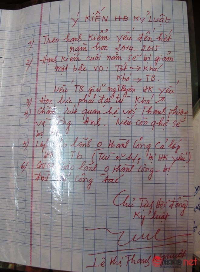 Một biên bản xử phạt học sinh cá biệt của Trường THPT Phạm Ngũ Lão.