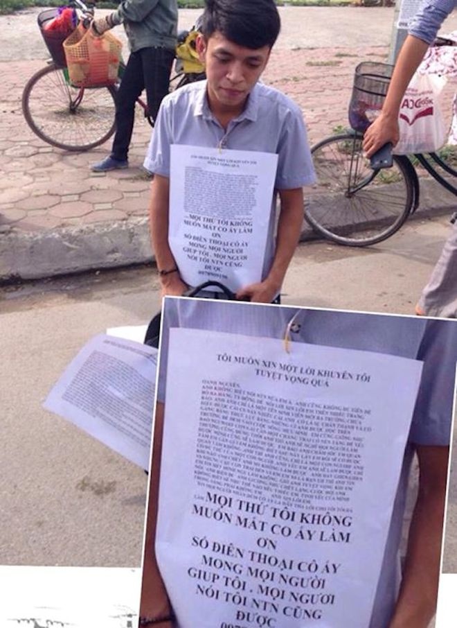 Bức ảnh Nguyễn Hữu Quang quỳ gối, níu kéo tình cảm của bạn gái nhận được nhiều lượt chia sẻ.