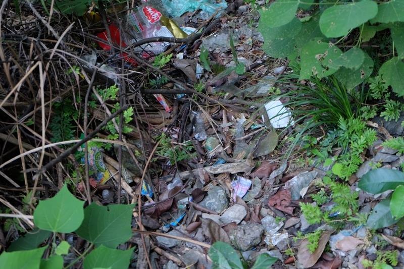 Những chiếc vỏ kẹo còn sót trên núi.