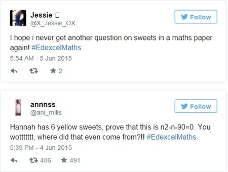 Những dòng trạng thái “than trời” của học sinh tham gia kỳ thi. “Hi vọng tôi sẽ không bao giờ gặp một bài toán nào nữa về kẹo”.