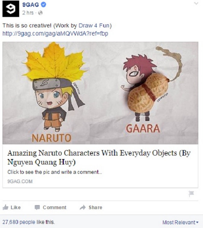 Bộ tranh Naruto của Quang Huy gây ấn tượng trên fanpage nước ngoài.