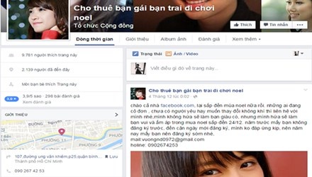 Trang quảng cáo “Cho thuê bạn gái bạn trai đi chơi Noel”. Ảnh: Nguyễn Hoan.