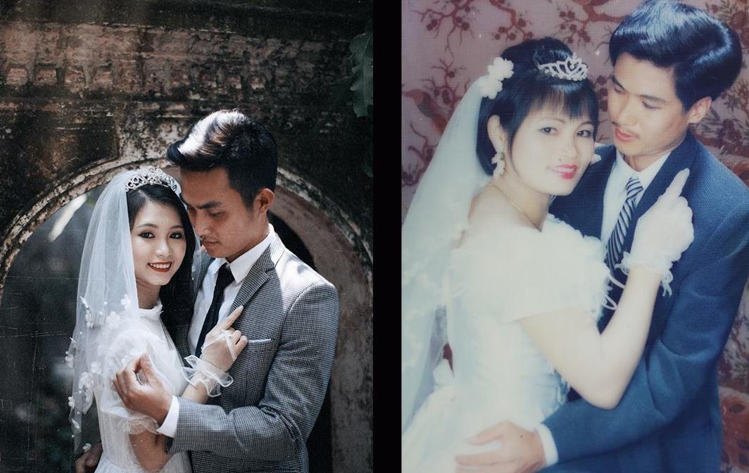 Co dau, chu re 9X tai hien anh cuoi thoi xua cua cha me hinh anh