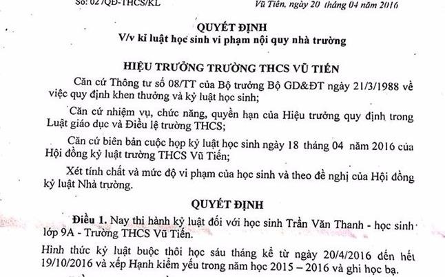 Vu HS bi dinh chi hoc 6 thang: Kha nang co em se duoc di hoc hinh anh