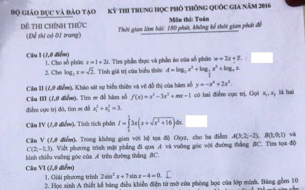Bai giai, de thi mon Toan THPT quoc gia 2016 hinh anh