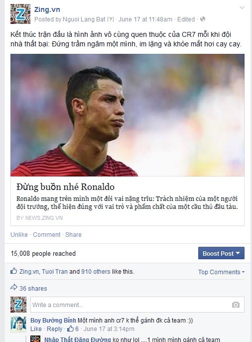 Bài viết thứ hai cũng về Ronaldo.